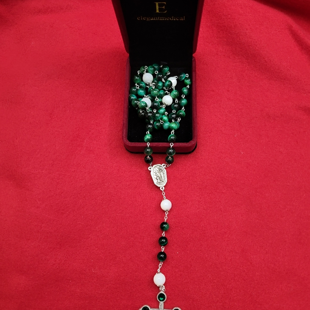 Elegantmedical HANDMADE GREEN TIGER EYE BEADS CATHOLIC ROSARY NECKLACE - Picture 2 of 4